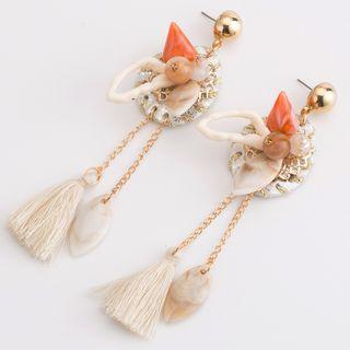 Resin Flower Tassel Fringed Earring 1 Pair - Off White - One Size