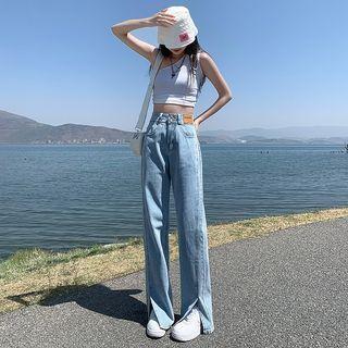 Applique Side-slit Wide Leg Jeans (various Designs)