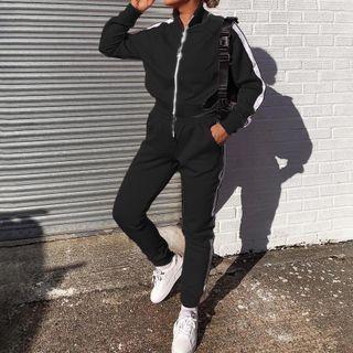 Set: Plain Zip-up Jacket + Plain Sweat Pants