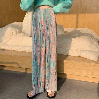 High-waist Color-block Straight-cut Pants