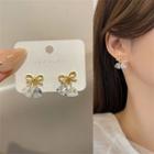 Bow Rhinestone Alloy Dangle Earring D538 - 1 Pair - Gold - One Size