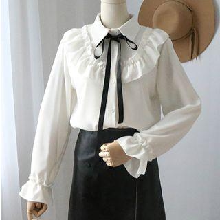 Bow-front Frill Trim Blouse