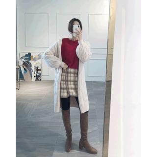 Wool Blend Cable Knit Long Cardigan