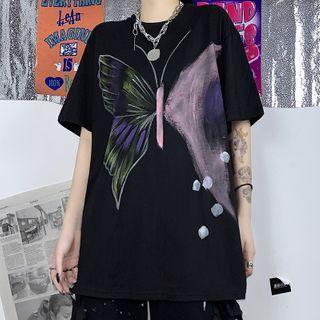 Butterfly Print Short-sleeve Oversize Tee