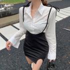 Long-sleeve Open Back Shirt / Mini Fitted Skirt