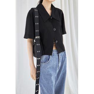 Button-detail Textured Cropped Shirt