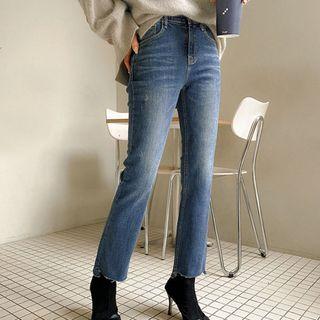 Plus Size Cutout-hem Napped Straight-cut Jeans