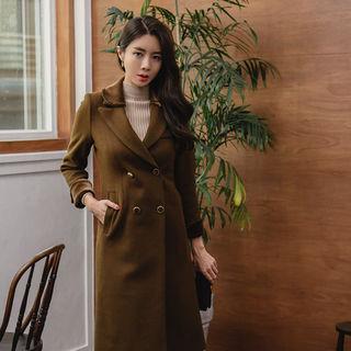 Peaked-lapel Velvet-cuff Coat