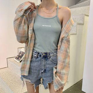 Lettering Camisole Top / Plaid Shirt