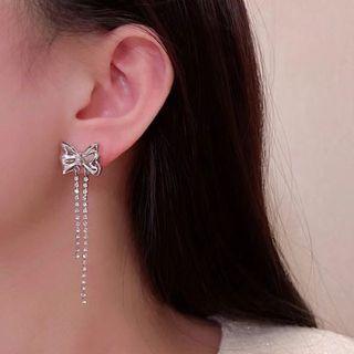Bow Rhinestone Rhinestone Alloy Fringed Earring 1 Pair - Silver - One Size