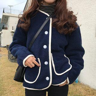 Piped Single-breasted Fleece Jacket