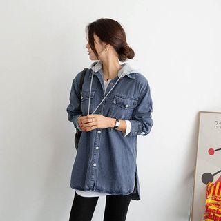Contrast-hooded Denim Shirt Jacket