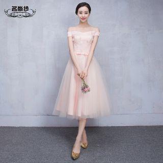 Mesh Panel Midi Prom Dress (various Deigns)