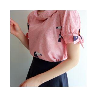 Tie-sleeve Bird Print Top