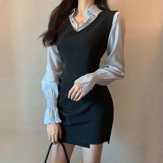 Flared-cuff Blouse / Mini Pinafore Sheath Dress