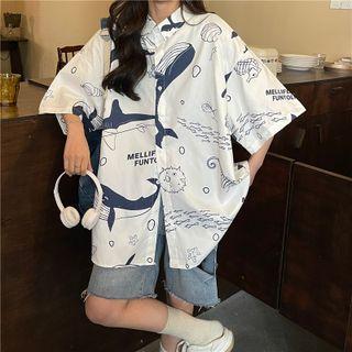 Short-sleeve Dolphin Print Shirt