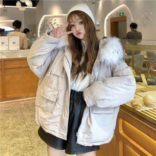 Faux-fur Hooded Zip Jacket Almond - One Size