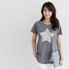 Sequined-star Beaded T-shirt