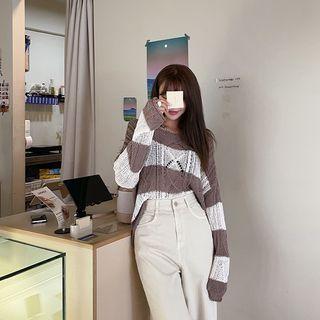 Long-sleeve Stripe Open-knit Top