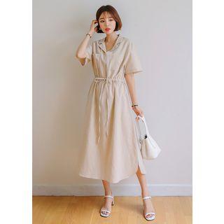 Plus Size Drawstring-waist Linen Shirtdress