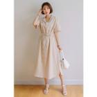 Plus Size Drawstring-waist Linen Shirtdress