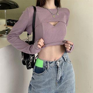 Set: Long-sleeve Crop Top + Cropped Camisole Top