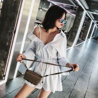 Long-sleeve Pinstriped Playsuit