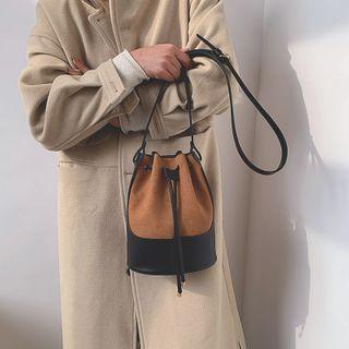 Color-block Faux Leather Bucket Bag