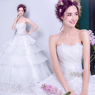 Strapless Paneled Layered Ball Gown Wedding Dress