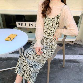 Spaghetti Strap Floral Dress / Long-sleeve Top