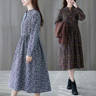 Flower Print Long-sleeve Mid Shift Dress