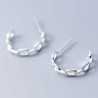925 Sterling Silver Chain Open Hoop Earring S925 Silver - 1 Pair - Silver - One Size