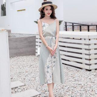 Floral Panel Strappy Midi A-line Dress