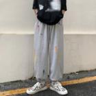 Graffiti Print Straight Cut Drawstring Pants