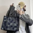 Paneled Denim Tote Bag Black - One Size