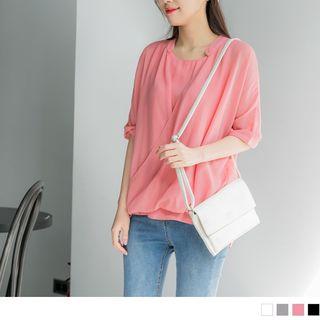 Elbow Sleeve Mock Two Piece Chiffon Top