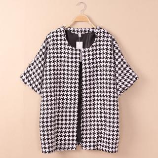 3/4-sleeve Houndstooth Coat Black, White - One Size