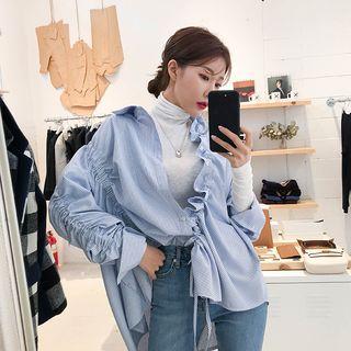 Drawcord Striped Longline Shirt