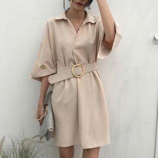 Elbow-sleeve Mini A-line Collared Dress As Shown In Figure - One Size