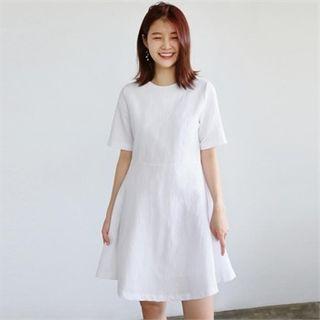 Round-neck A-line Linen Blend Dress