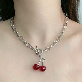 Faux Crystal Cherry Pendant Necklace