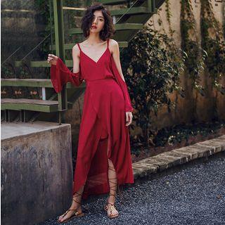 Long-sleeve Cutout Chiffon Maxi Sun Dress