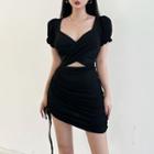 Short-sleeve Cut-out Asymmetrical Mini Sheath Dress