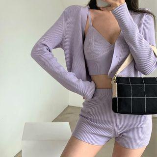 Long-sleeve Knit Cardigan / Sleeveless Knit Top / Knit Shorts