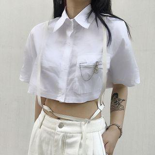 Short Sleeve Cropped Shirt / Pin Brooch