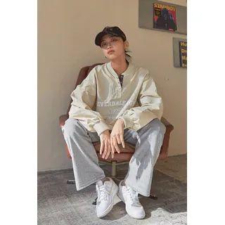 Snap-button Letter Nylon Sweatshirt