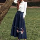 Set : Frill Trim Blouse + Floral Skirt