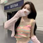 Striped Button-up Camisole Top Pink & Yellow & Light Blue - One Size