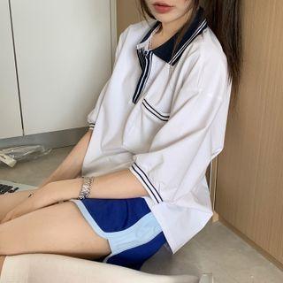 Puff-sleeve Polo Shirt White - One Size
