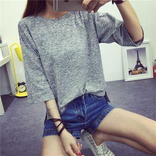 Melange Elbow-sleeve T-shirt